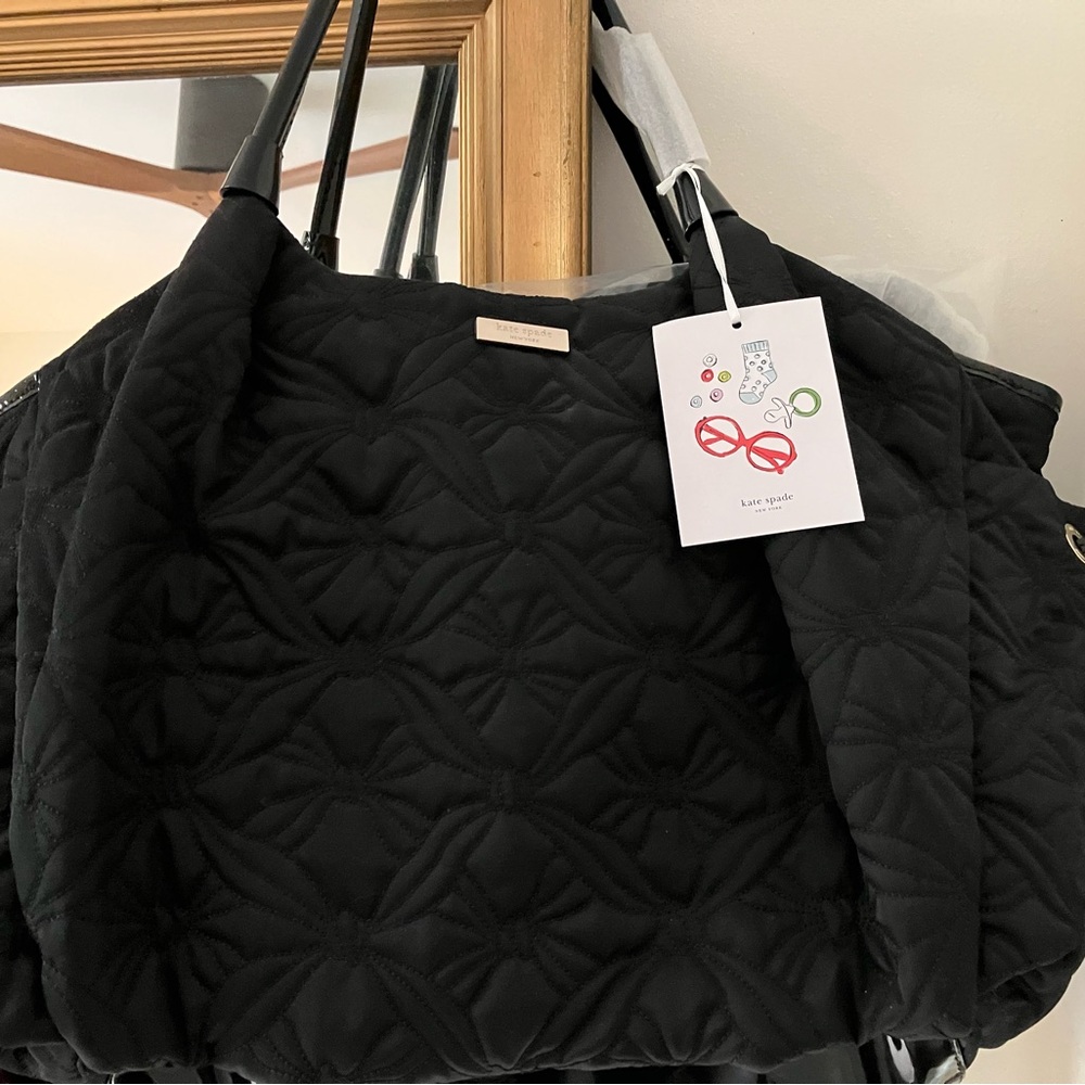 Kate Spade  Black Quilted Floral-Pattern Large Diaper Bag or Tote